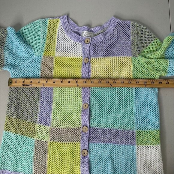 Open Knit Cardigan Sweater Size PL Coastal Grandma Squares - Picture 10 of 10